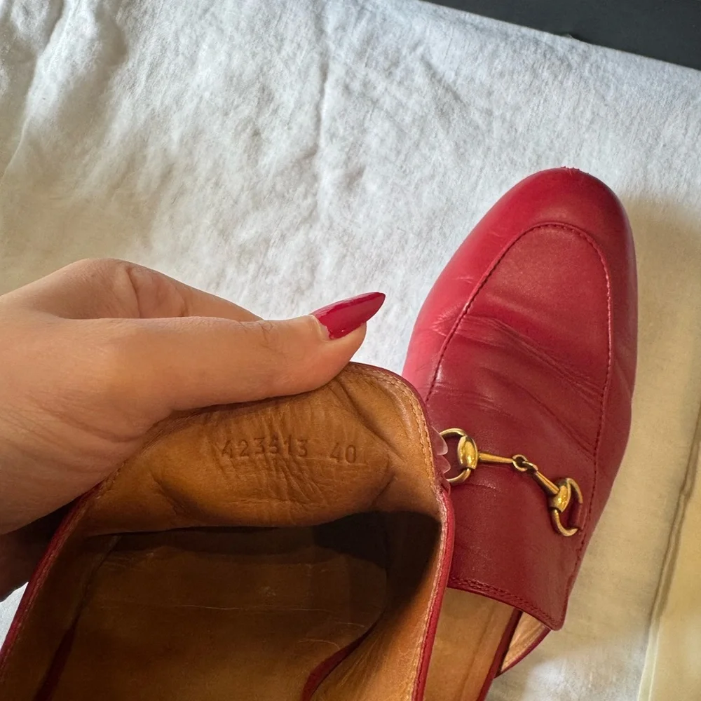 Gucci Burgundy Leather Mules with Gold Detail - Picture 9 of 10